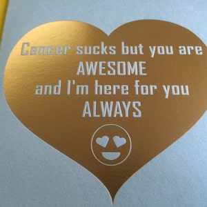 Cancer suce, mais vous êtes génial carte Emoji • Gold Foiled A2 Carte de voeux en bleu