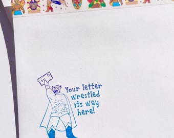 Luchador rubber stamp cute bullet journaling envelope decor scrapbooking postal penpal supplies snailmail gift letter tool mexican wrestler