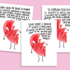 Tarjeta de felicitación de curación de divorcio de ruptura de corazón inglés español francés tarjeta de felicitación de aliento perfecta para un amigo que se enfrenta a una ruptura