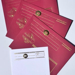 Juego de cartas de papelería de ladrillo rojo con detalles dorados Sobres A7 y hojas de escritura 1 año de aniversario Regalo de papel despedida de soltera Regalo Pen Pal