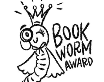 Book worm award rubber stamp kid book lover reader gift teacher activity diy book worm nook homework