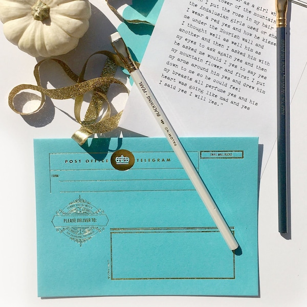 Beautiful Stationery Set Letter Writing | Snail mail Telegram Writing Kit -FREE SHIPPING 3 gold foiled envelopes -12 foiled sheets snailmail