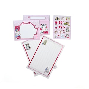 Kit de correo postal con diseño retro vintage de gato, hojas para escribir, sobres a juego, hojas rayadas de doble cara, papelería, regalo para amigos por correspondencia, bujo, hoja de pegatinas.