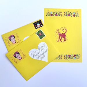 Papeterie de Noël avec enveloppe pour les amateurs de Frida Kahlo, ensemble de feuilles de papier à lettres recto-verso avec enveloppes assorties