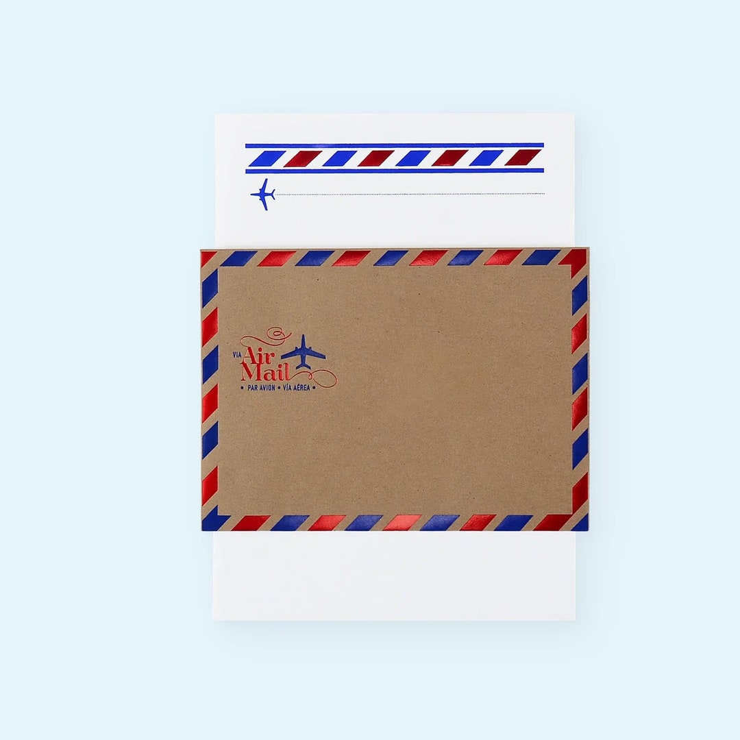 Air Mail Letter Writing Set Metallic Foiled Red and Blue Kit for Snail