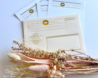 Gorgeous blush letter writing set snail mail telegram writing Kit 3 gold detailed envelopes & sheets FREE USA SHIPPING Thank you bridal gift