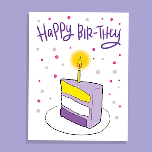 Happy Bir-they Non Binary greeting card Pronouns matter LGBTQ card Beautiful I love you friend You are amazing be strong you are special luv Bir-they