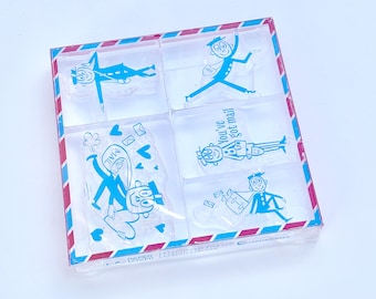 Mr Zip Stamp Set 5 pieces clear acrylic rubber stamp bullet journal penpal snailmail vintage gift vintage postman planner hobonichi decor