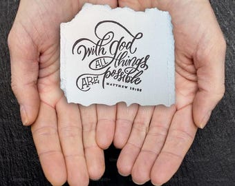 Rubber stamp With God all things are possible bible verse cute religious pastor preacher gift prayer inspirational Jesus Scripture Christian