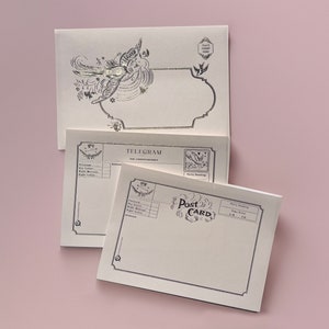 Lindo envelope com tema vintage, folhas de cartão postal e telegrama, lindo kit de escrita de cartas, itens antigos, presente de correio tradicional