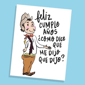 Happy Birthday cumpleaños funny greeting card super cute Cantinflas I Love you funny cute Mexican icon card for him and here and kids bday image 1