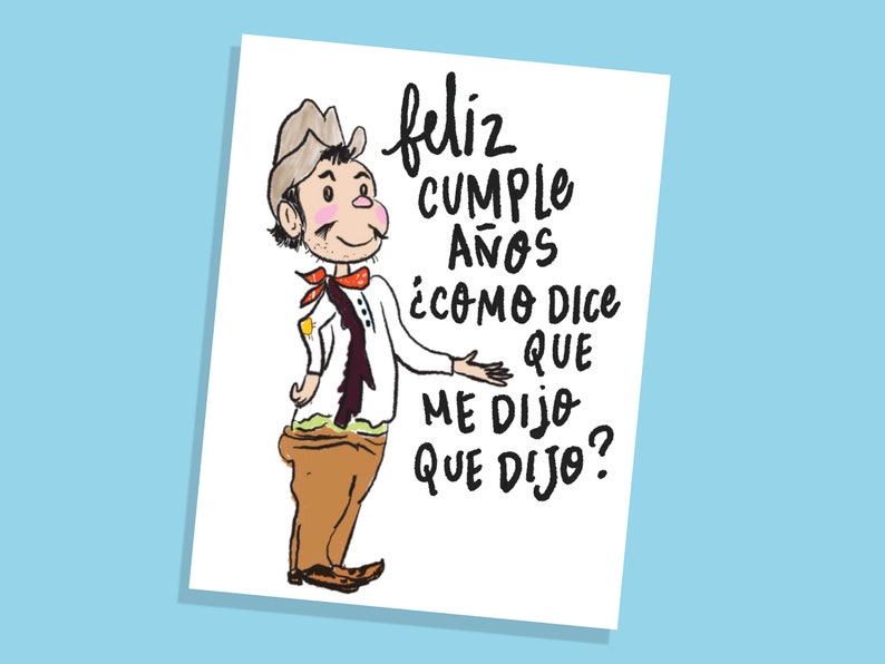 Happy Birthday cumpleaños funny greeting card super cute Cantinflas I Love you funny cute Mexican icon card for him and here and kids bday image 1