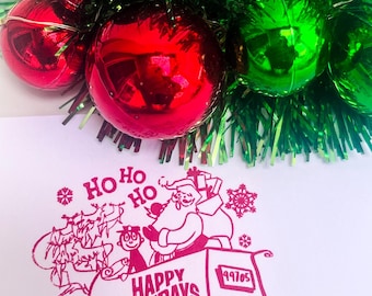 Mr Zip and Santa Claus & reindeers rubber stamp package envelope decor bujo snail mail lover gift scrapbooking project retro vintage postal