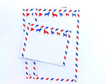 AirPaws Mail letter set stationery writing sheets w/matching envelopes unique beautiful stationery pen pal  dog lover air mail gift dog paw