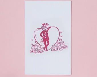 Mr Zip holding heart rubber stamp love vintage retro postman postage cute snail mail pen pal gift bujo scrapbooking envelope wrapping decor