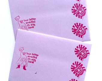 Luchador wrestler mask rubber stamp cute bullet journaling envelope decor scrapbooking penpal snailmail tools mexican party kid diy project