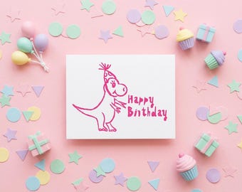 Happy Birthday Dinosaur rubberstamp wrapping paper package decor DIY greeting card hobonchi planner scrapbook tool journaling party invite