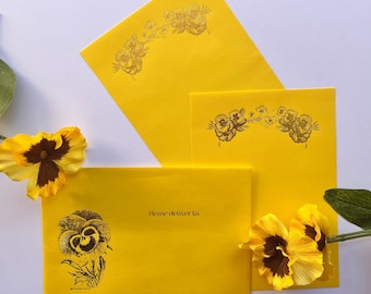 Penséblomma Skrivset - Snigelpost Skrivkit - Guld Antika Korrespondensskrivark och kuvert för kalligrafi med reservoarpenna