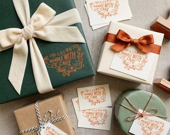Handle with care cute rubber stamp snail mail  gift bullet journal scrapbook envelope package wrapping decor DIY cards
