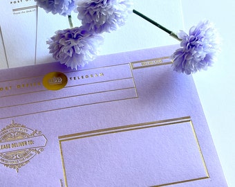 Stationary Letter Set with gold foil A7 Envelopes and writing sheets Perfect gift for snail mail lovers Lavender