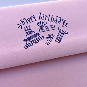 Pastel de feliz cumpleaños y regalos, sello de goma, papel de regalo, paquete, decoración, tarjeta de felicitación DIY, planificador hobonchi, álbum de recortes, herramienta para diario
