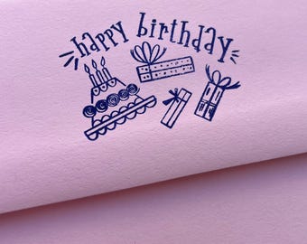 Happy Birthday cake and gifts rubber stamp wrapping paper parcel package decor DIY greeting card hobonchi planner scrapbook tool journaling