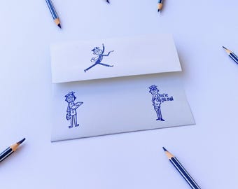 Mr Zip holding a book rubber stamp bullet journaling pen pal snail mail vintage cute gift vintage postman planner hobonchi planner decor