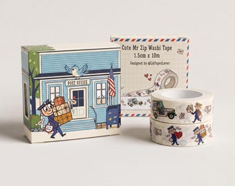 Mr Zip Washi decorative tape perfect for bullet journaling planner envelope decoration, scrapbooking, gift decor, retro vintage postman
