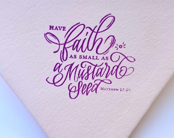 Faith as small as a mustard seed bible verse rubber stamp religious gift prayer inspirational Jesus Scripture Christian bible group Catholic