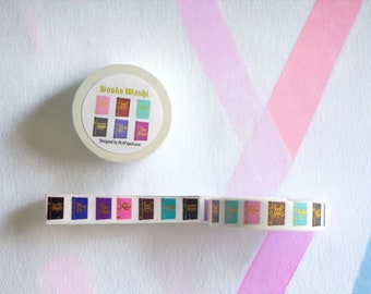 Bookworm book lover gift Books washi tape easy peel off journaling scrapbooking glittery sparkly tape mail envelope decor cute gift wrapping