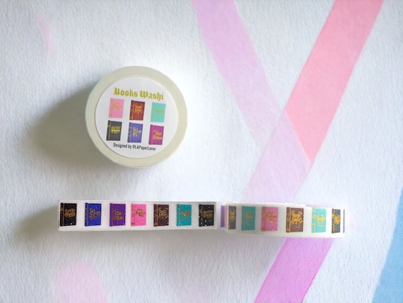 Bookworm book lover gift Books washi tape easy peel off journaling scrapbooking glittery sparkly tape mail envelope decor cute gift wrapping