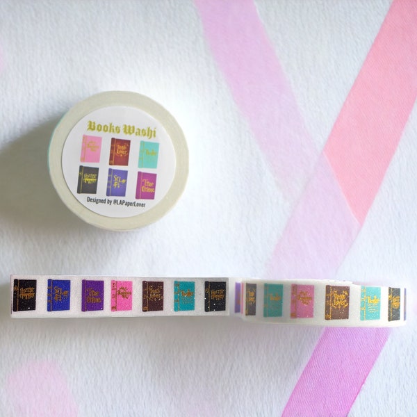 Bookworm book lover gift Books washi tape easy peel off journaling scrapbooking glittery sparkly tape mail envelope decor cute gift wrapping