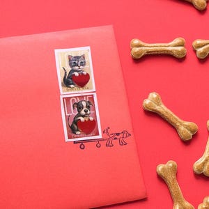 Chien transportant des timbres-poste tampon en caoutchouc enveloppe bujo paquet décor outil de scrapbooking correspondant amoureux du courrier postal chien cadeau pour les amoureux des frais de port vintage