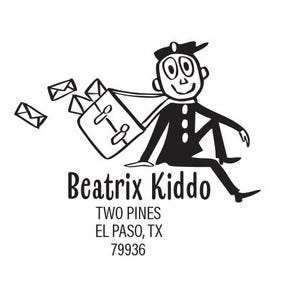 Sello de goma con dirección de retorno personalizada, Sr. Zip sentado, correo postal, amigo por correspondencia, regalo, correo lindo, amante vintage
