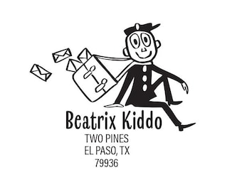 Custom Return Address rubber stamp Mr Zip sitting snail mail pen pal gift cute mail vintage lover