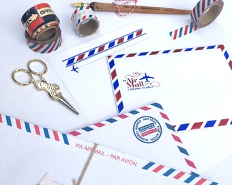 As seen in POSTMARK'D Blue and red Airmail stationery kit • Most beautiful stationery kit for snail mail lover Letter writing paper foiled