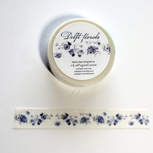 Beautiful delft washi tape journaling scrapbooking glittery sparkly tape snail mail decor cute bullet journal lover blue floral gorgeous