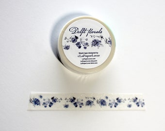 Schöne Delfter Washi Tape Journaling Scrapbooking glitzernde glitzernde Band Snail Mail Dekor niedlich Bullet Journal Liebhaber blau floral wunderschön