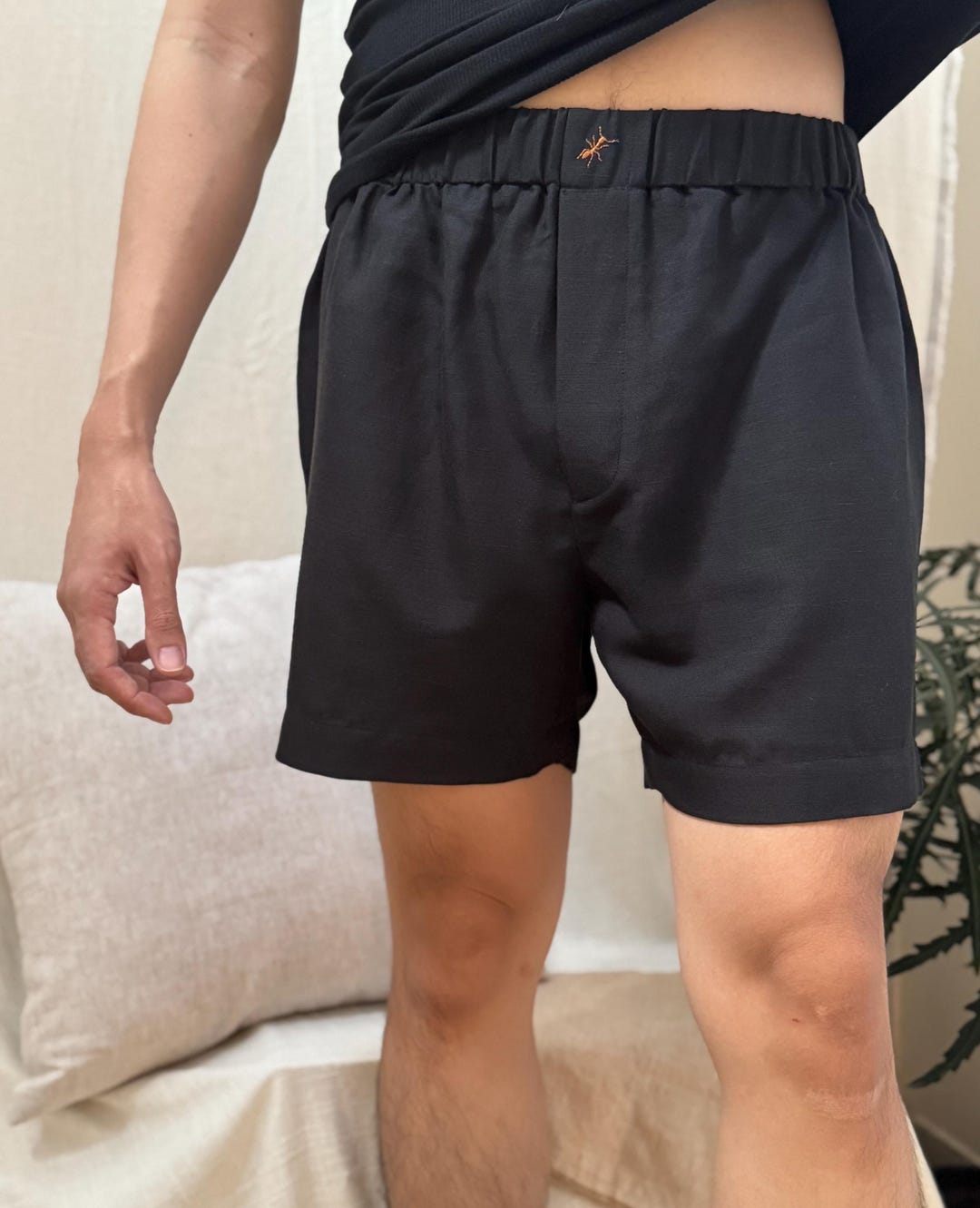 Men’s Black Linen Rayon Boxer Shorts: Lightweight Sleepwear With ...