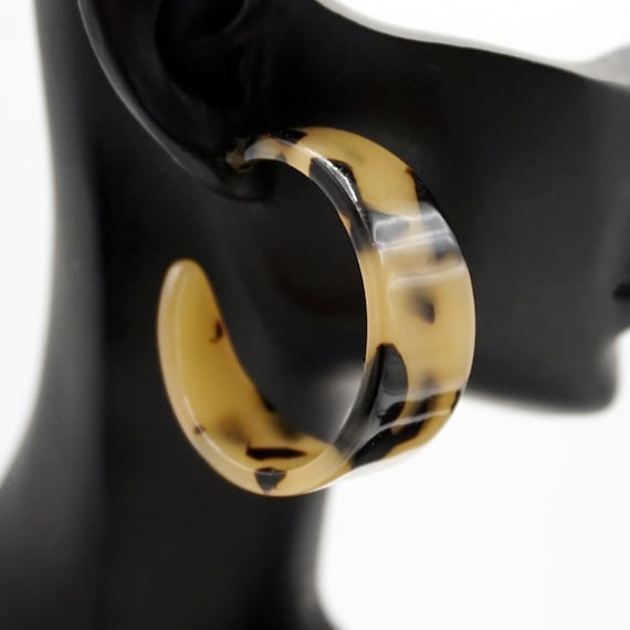 C-Shape Resin Earrings: White Brown Acrylic Statement Jewelry, Gift For Her