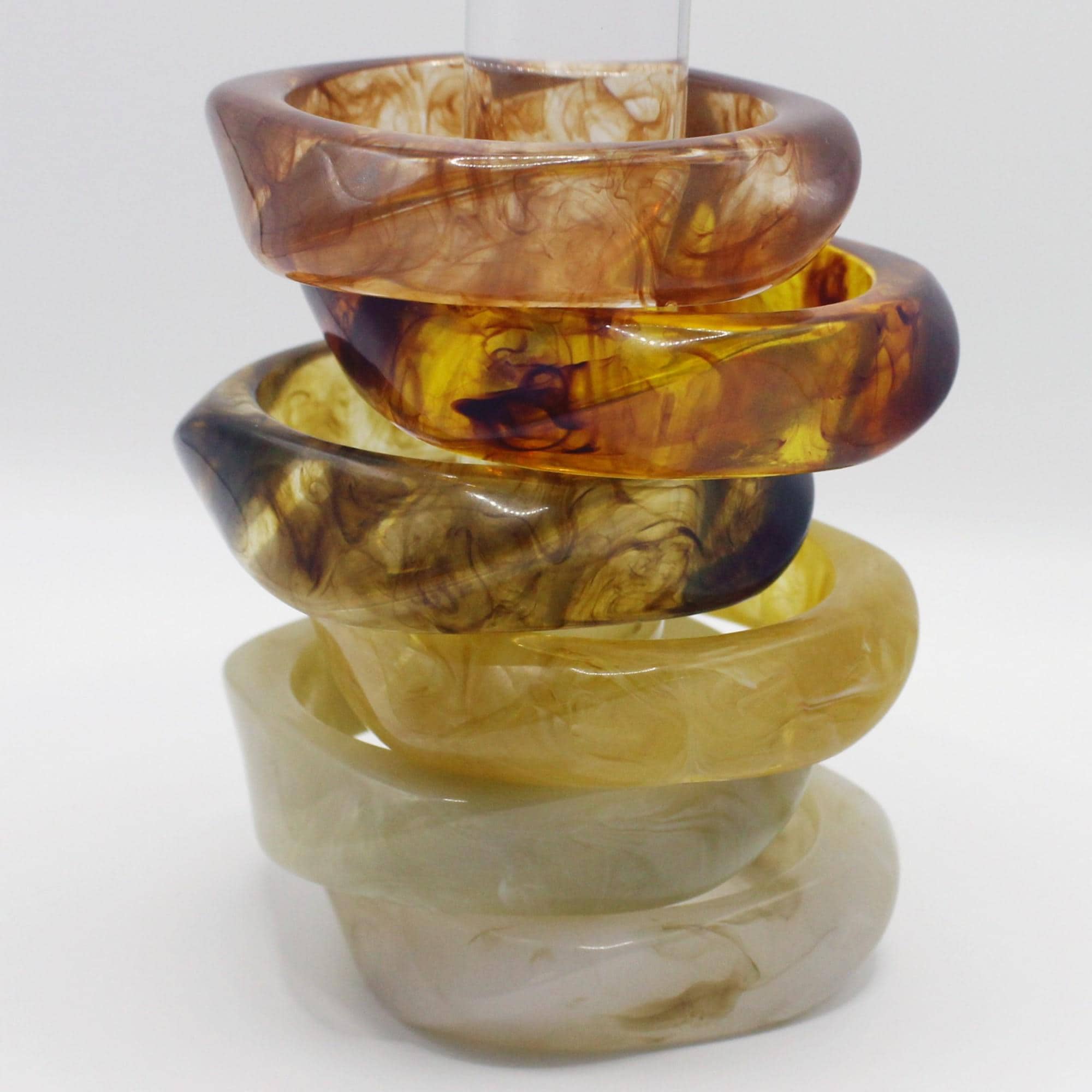 Chunky Resin Bangle Bracelet: Caramel Sunset Swirl, 7-8" Wrist
