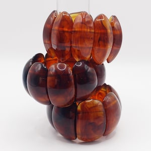 Vintage Brown Tortoise Elasticated Acrylic Bracelet, Stack Wide Resin Bangle,Boho Style Oval Bracelet，Gif for Her/Women