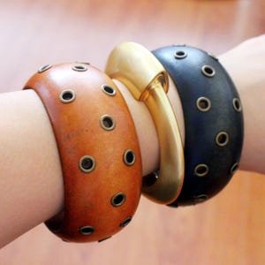 Large Chunky Wide Wooden Bracelet Bangle,Black&Brown Cuff Bracelet,Statement Bracelet,Gift for Her,Gift for women