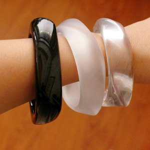 Stacked Chunky Resin Bracelet,Clear Black Resin Bangle,Translucent Vintage Bracelet,Statement Bracelet,Gift for Her,Gift for women