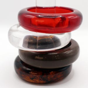 Large Chunky Thick  Resin Bracelet Bangle,Red Brown Clear Cuff Bracelet,Asymmetrical Statement Bracelet,Gift for Her,Gift for women