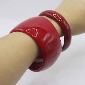 Chunky Red Resin Bangle Bracelet: Wide Cuff Statement Jewelry