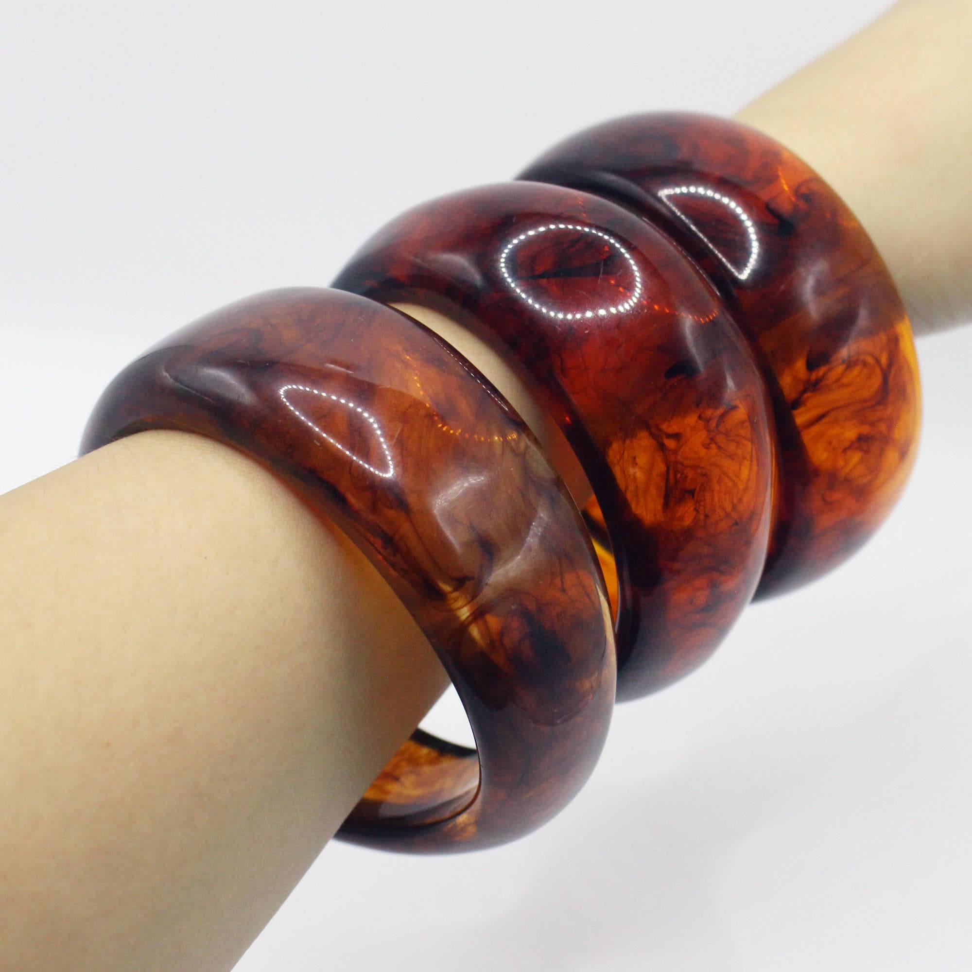 Chunky Brown Tortoise Resin Bangle: Vintage Wide Cuff Bracelet