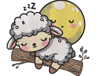 Sleeping with Moon kinderkamerkunst, schattig lamsmuurdecoratie, digitale download, 3 maten