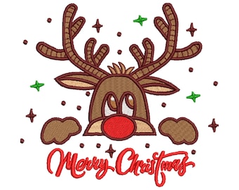 Borduurontwerp kerstrendier, borduurontwerp vrolijk kerstfeest, 3 maten, direct downloaden