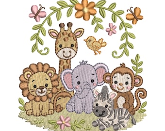 Safaridieren borduurontwerp, Giraffe Leeuw machineborduurbestand, decor kinderkamer kraamcadeau, instant download, 3 maten